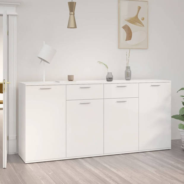 The Living Store Dressoir Meubelen - 160 x 36 x 75 cm - Hoogglans wit - 4 deuren - 2 lades