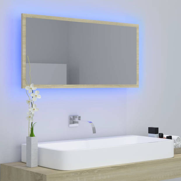 vidaXL Badkamerspiegel LED 90x8,5x37 cm acryl sonoma eikenkleurig