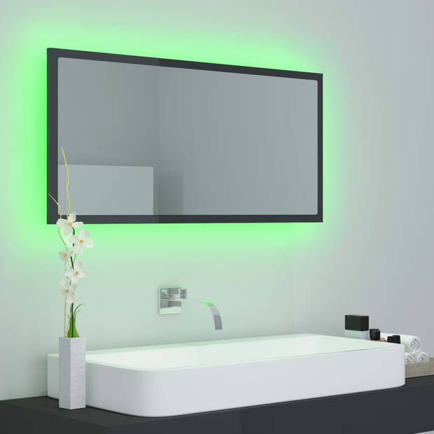 vidaXL Badkamerspiegel LED 90x8,5x37 cm acryl hoogglans grijs