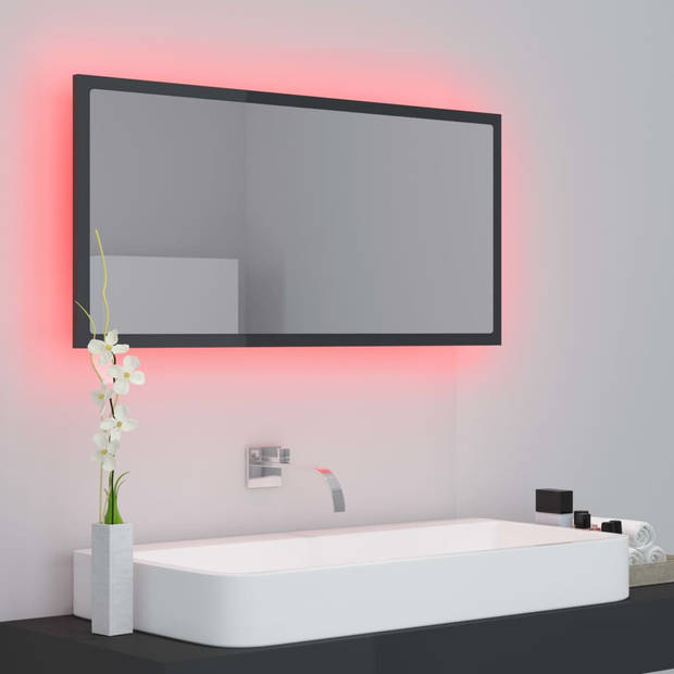 vidaXL Badkamerspiegel LED 90x8,5x37 cm acryl hoogglans grijs