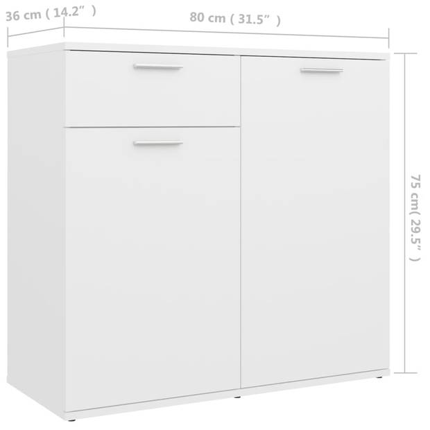 vidaXL Dressoir 80x36x75 cm bewerkt hout wit