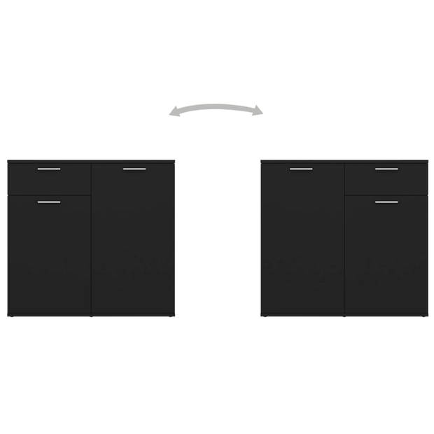 The Living Store Dressoir - Zwart Spaanplaat - 80 x 36 x 75 cm - Met 2 deuren en 1 lade