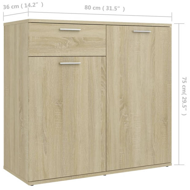 vidaXL Dressoir 80x36x75 cm bewerkt hout sonoma eikenkleurig