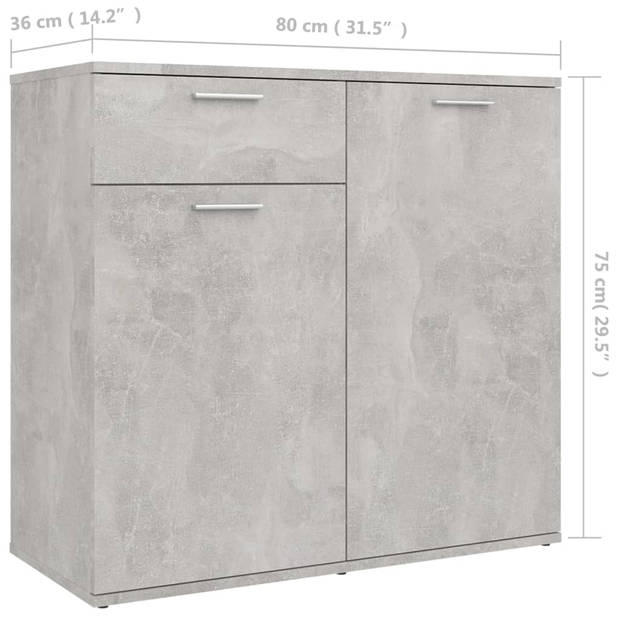 vidaXL Dressoir 80x36x75 cm bewerkt hout betongrijs