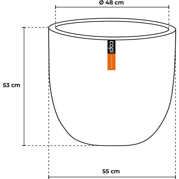 Capi Europe - Bloempot bol Waste Rib NL KDBR935 - 54 x 53 cm - Donkerbruin - Opening Ø35 cm