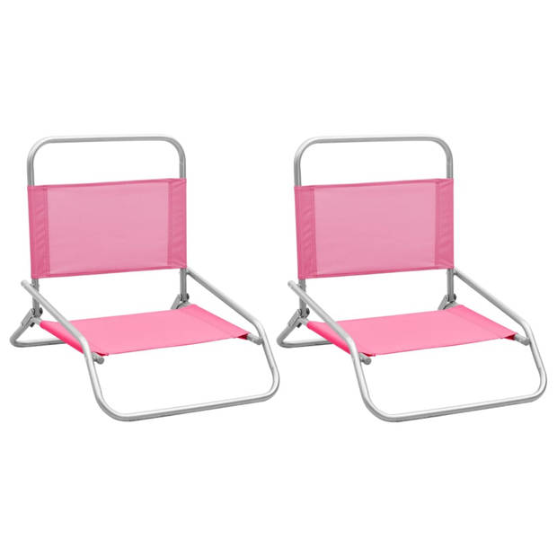 vidaXL Strandstoelen 2 st inklapbaar stof roze