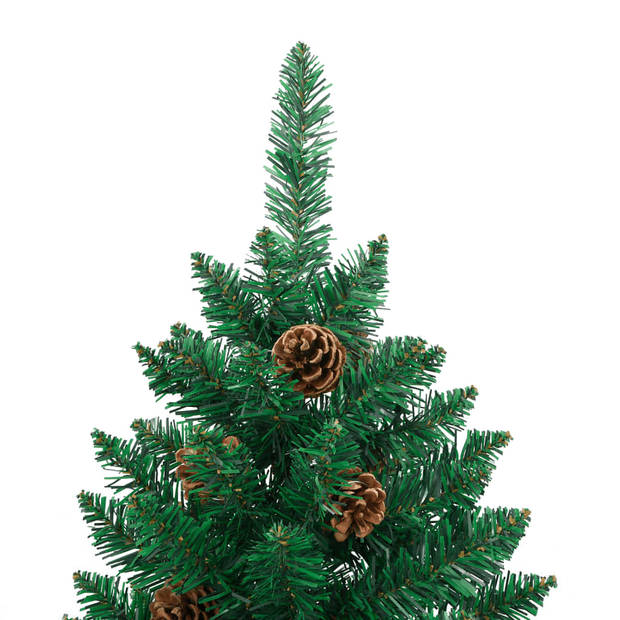 vidaXL Kerstboom met echt hout en dennenappels smal 150 cm PVC groen