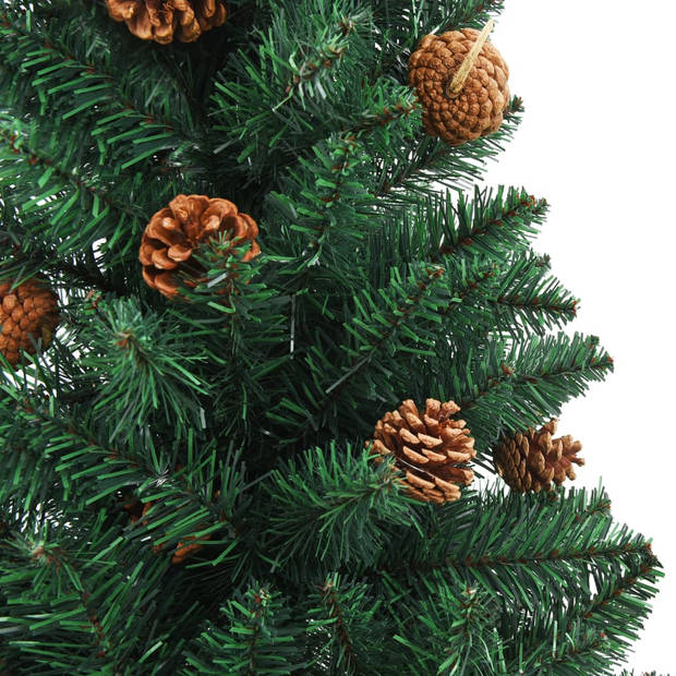 vidaXL Kerstboom met echt hout en dennenappels smal 150 cm PVC groen