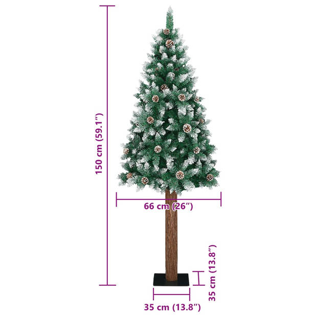 vidaXL Kerstboom met echt hout en sneeuw smal 150 cm groen