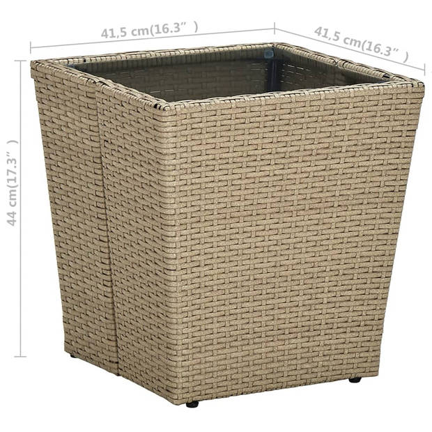 vidaXL Salontafel 41,5x41,5x44 cm poly rattan en gehard glas beige