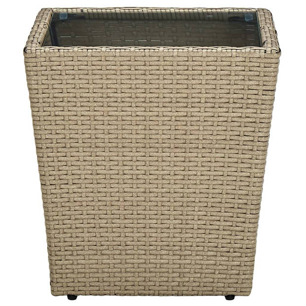 vidaXL Salontafel 41,5x41,5x44 cm poly rattan en gehard glas beige