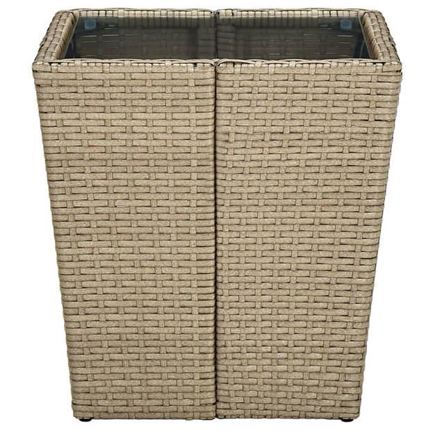 vidaXL Salontafel 41,5x41,5x44 cm poly rattan en gehard glas beige