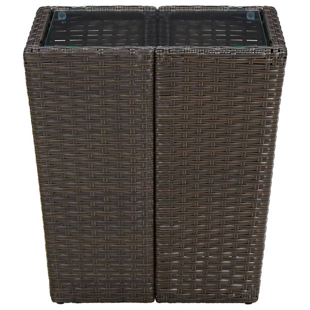 vidaXL Salontafel 41,5x41,5x44 cm poly rattan en gehard glas bruin