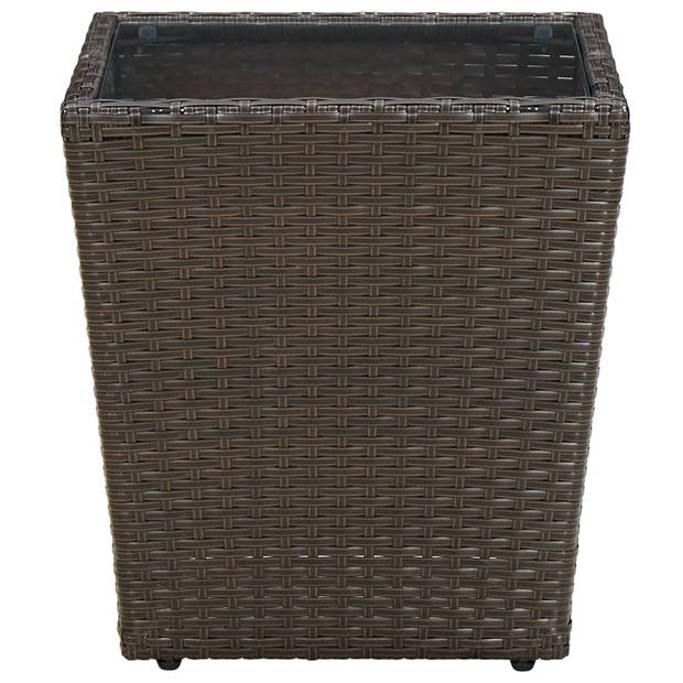 vidaXL Salontafel 41,5x41,5x44 cm poly rattan en gehard glas bruin