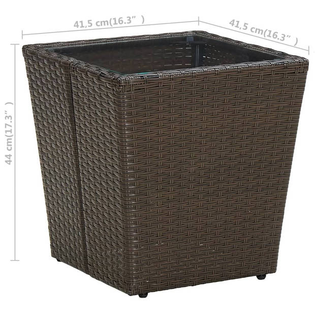 vidaXL Salontafel 41,5x41,5x44 cm poly rattan en gehard glas bruin