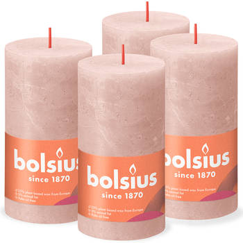 Bolsius - 4 rustieke kaarsen - lichtroze - 13cm