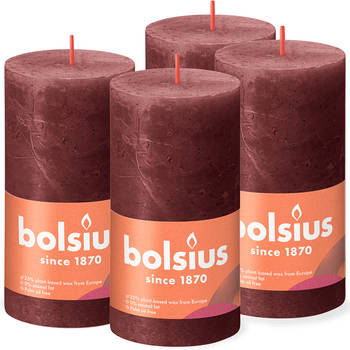 Bolsius - 4 rustieke kaarsen - bordeaux - 13cm