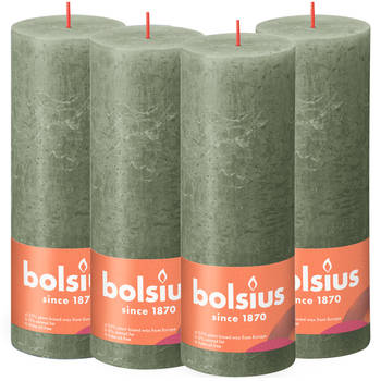 Bolsius - 4 rustieke kaarsen - olijfgroen - 19cm