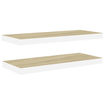 vidaXL Wandschappen zwevend 2 st 60x23,5x3,8 cm MDF eikenkleurig wit