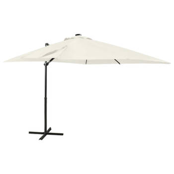 vidaXL Zweefparasol met paal en LED-verlichting 250 cm zandkleurig