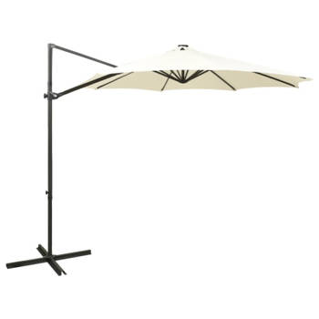 vidaXL Zweefparasol met paal en LED-verlichting 300 cm zandkleurig