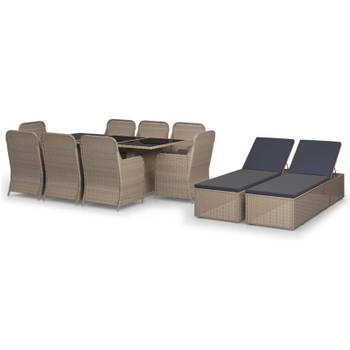 vidaXL 11-delige Tuinset poly rattan bruin