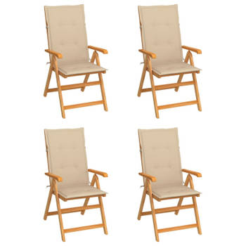 vidaXL Tuinstoelen 4 st met beige kussens massief teakhout