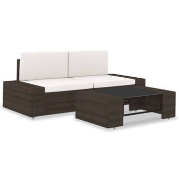 vidaXL 3-delige Loungeset poly rattan bruin