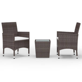 vidaXL 3-delige Bistroset poly rattan en gehard glas bruin