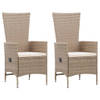 The Living Store Tuinset - Acaciahouten eettafel en verstelbare stoelen - Beige ratan - Afmetingen tafel- 88x88x74 cm -