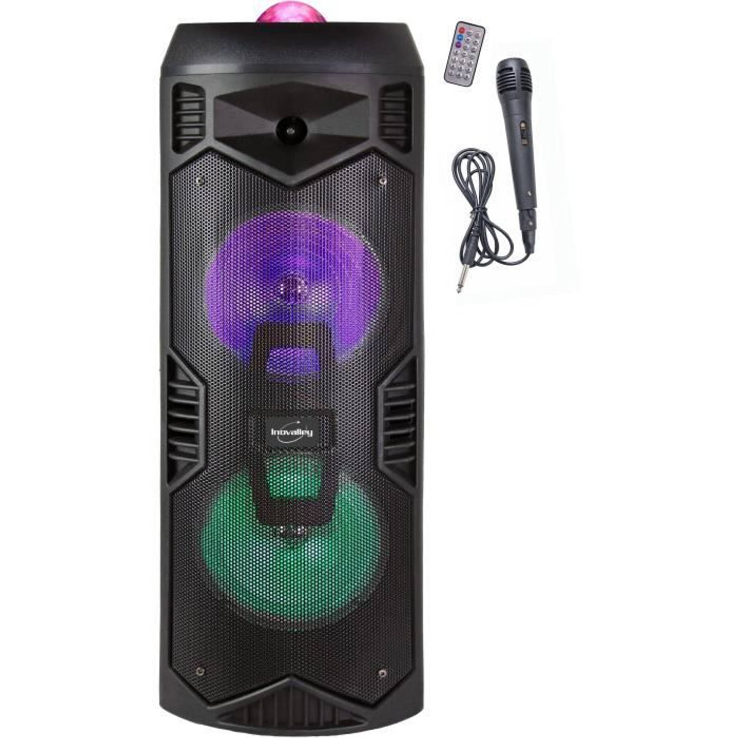INOVALLEY KA112BOWL - 600W Bluetooth-lichtspeaker - Karaokefunctie - 2 luidsprekers - LED-caleidoscoopbal - USB-poort