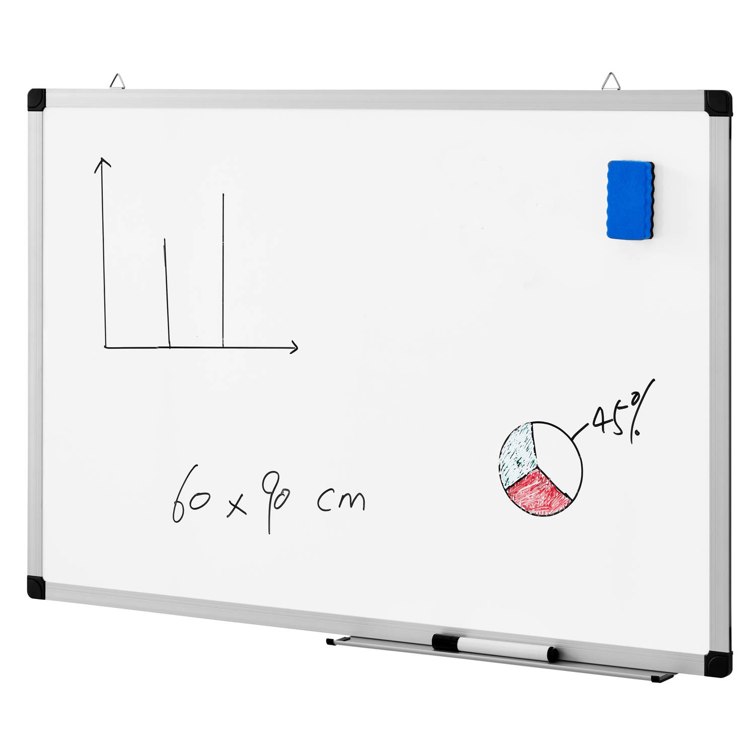 Acaza Magnetisch Whiteboard 60x90cm Planbord-Schoolbord Inclusief Uitwisbare Stift, Wisser En Aflegg