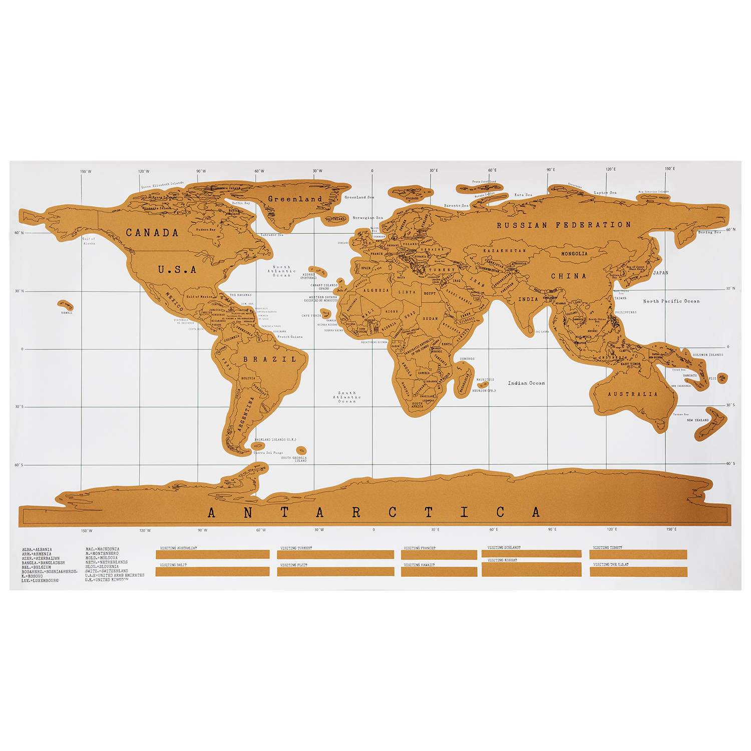 Maken grafiek mineraal Aretica Wereld Kraskaart (Scratch Map) Wit 88 x 52 cm | Blokker