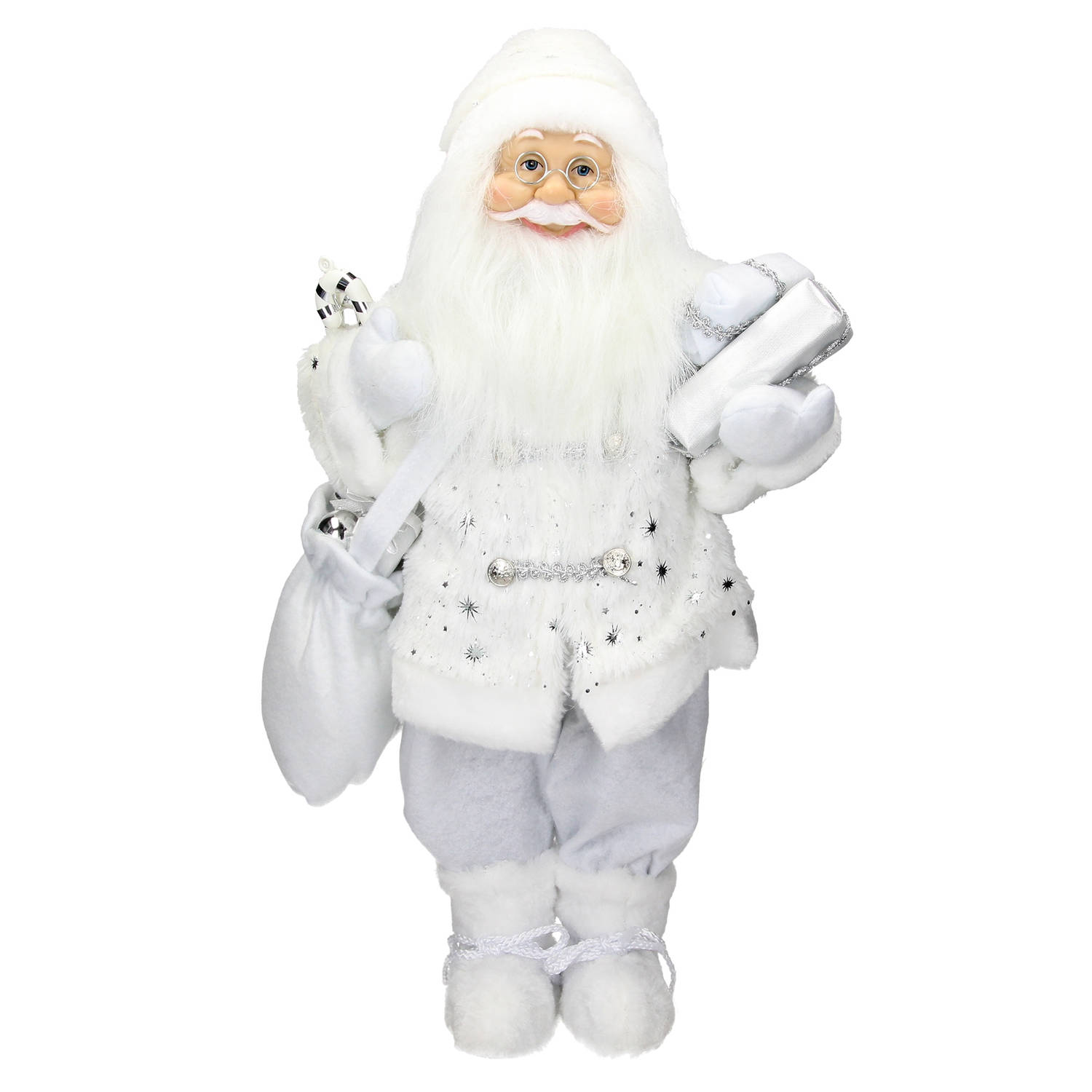 ECD Germany Kerstman van polyresin, 24 x 14 x 47 cm, wit, winter, tafeldecoratie, winterdecoratie, kerst, figuur, decoratie, kerstman, decoratie figuur, kerstversiering
