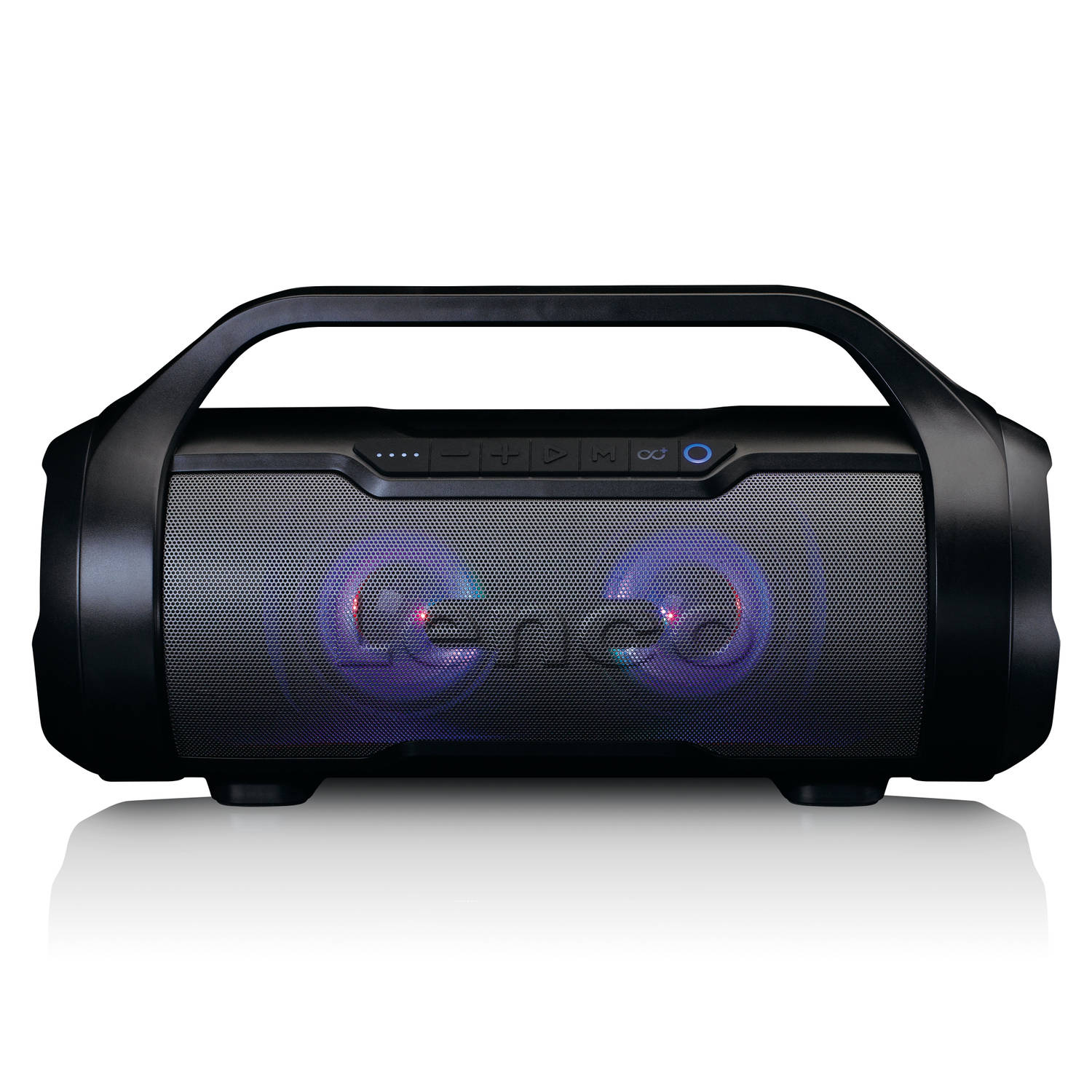 Splashproof Bluetooth?? speaker met FM radio,USB en SD, party lights Lenco Zwart