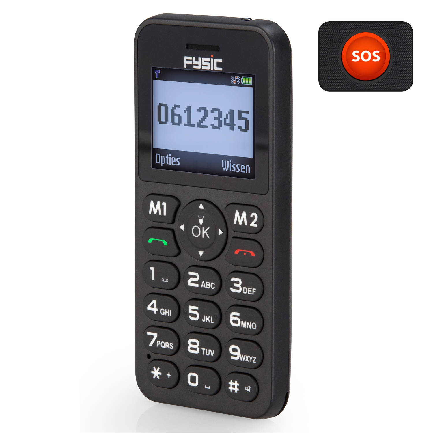 Fysic FM-7550 - Eenvoudige mobiele telefoon voor senioren met SOS noodknop, zwart