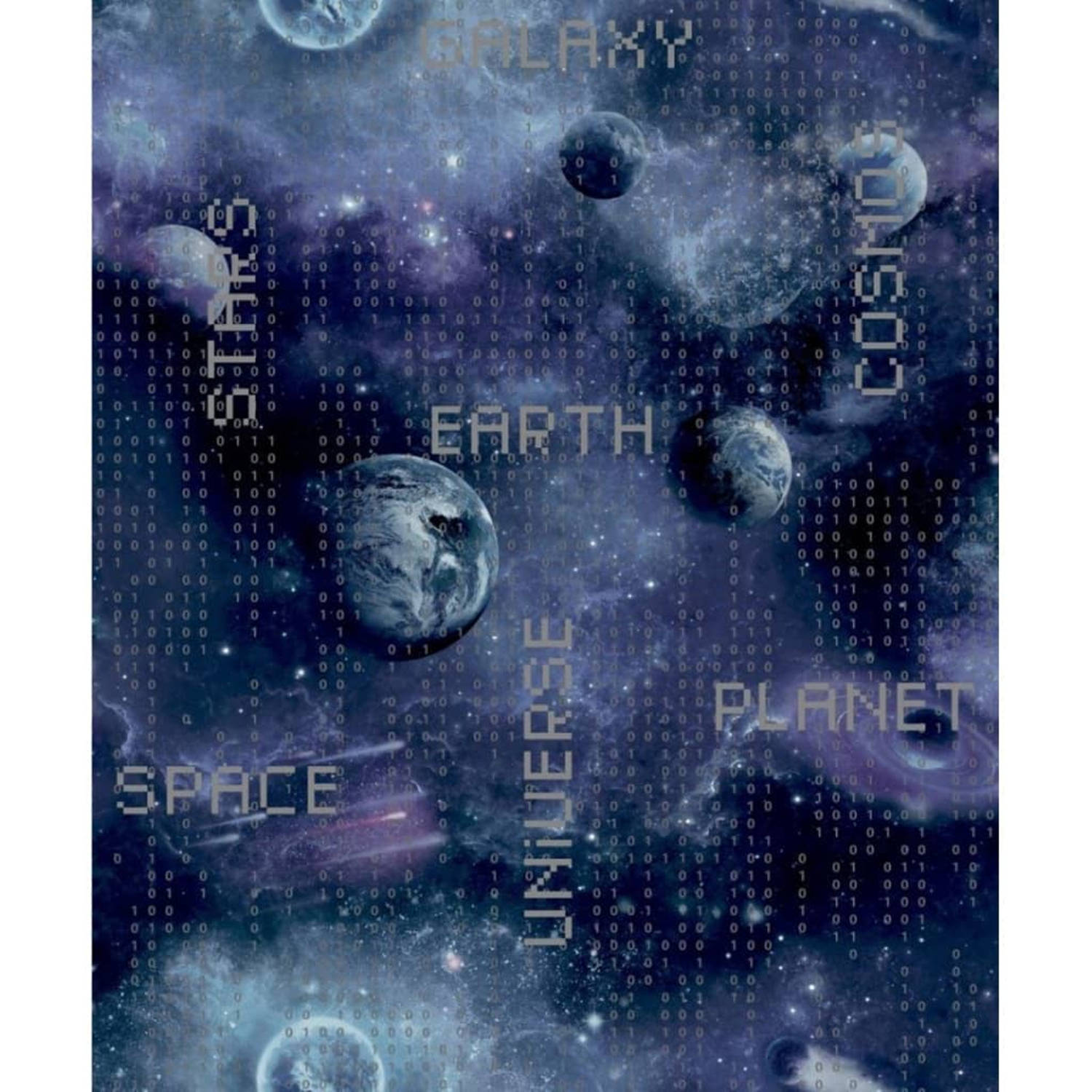 Good Vibes Behang Galaxy Planets And Text Zwart En Paars