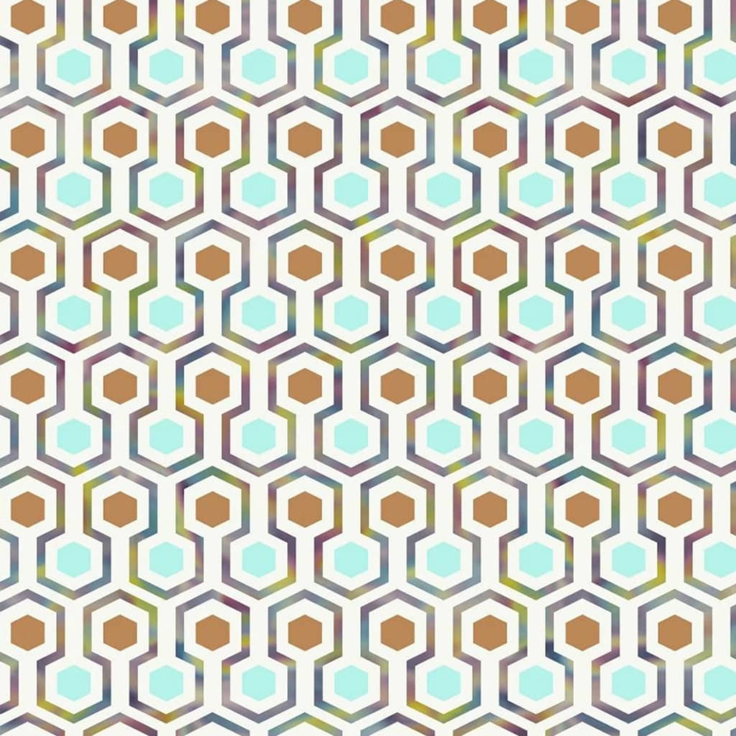 Good Vibes Behang Hexagon Pattern Groen En Oranje