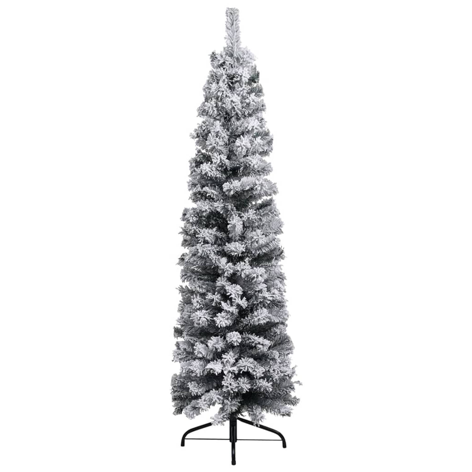 The Living Store Kunstkerstboom met sneeuwvlokken smal 120 cm PVC groen - Decoratieve kerstboom