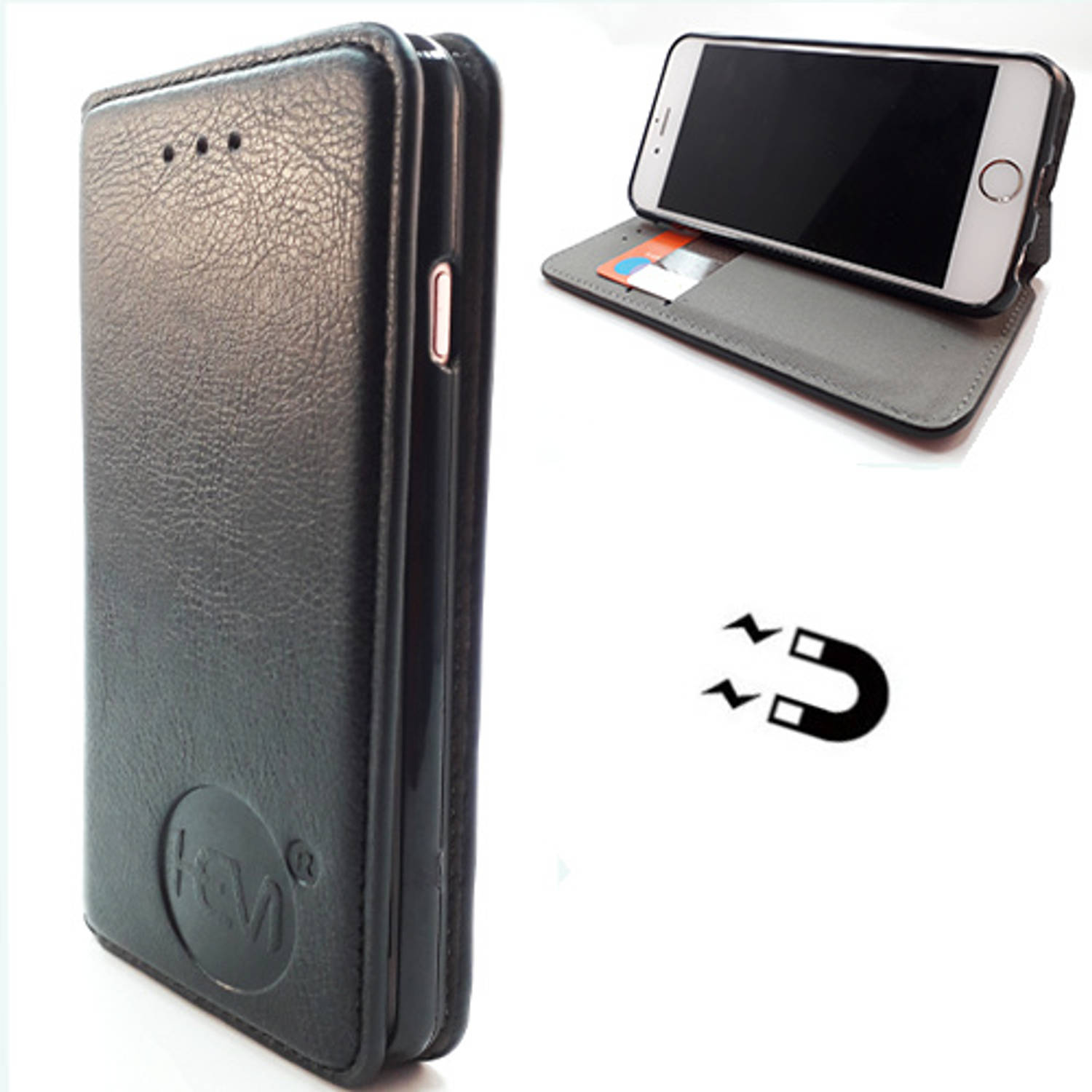 Apple iPhone 12 Mini - Antique Black Ultra Dun Portemonnee Hoesje - Lederen Wallet Case TPU meegekleurde binnenkant - Book Case - Flip Cover - Boek - 360º beschermend Telefoonhoesj