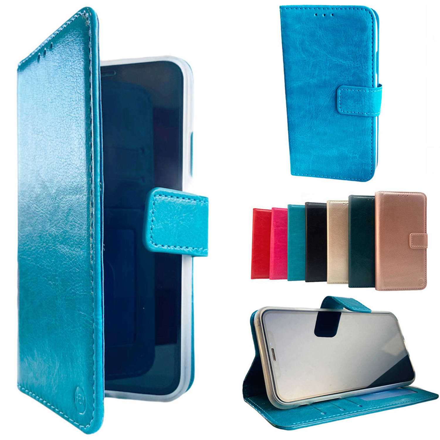 Apple Iphone 12 Mini Aqua Blauw Wallet-Book Case-Boekhoesje- Telefoonhoesje