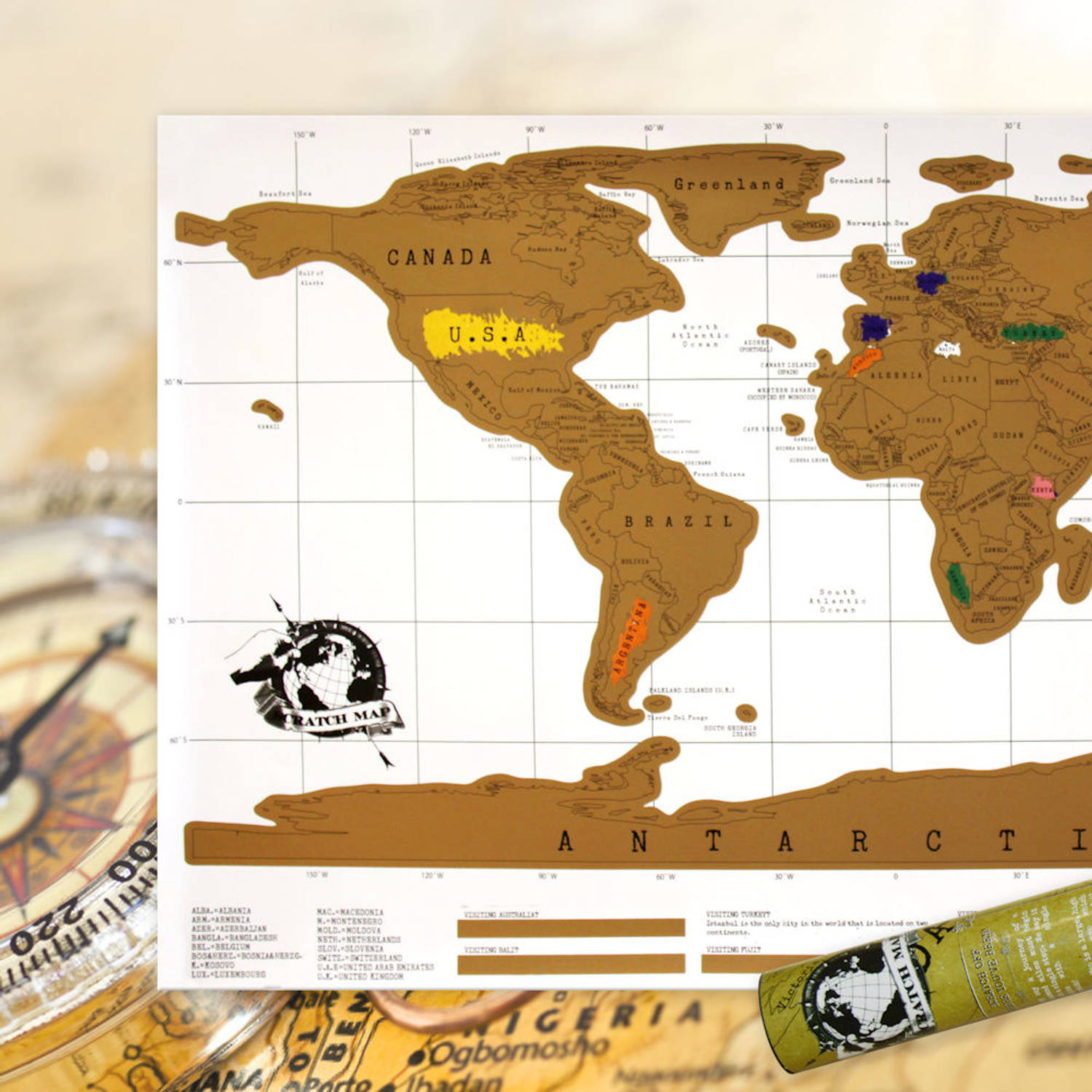 Panda de wind is sterk klein Decopatent® Kras wereldkaart XL Deluxe - Scratch map wereldkaart - | Blokker