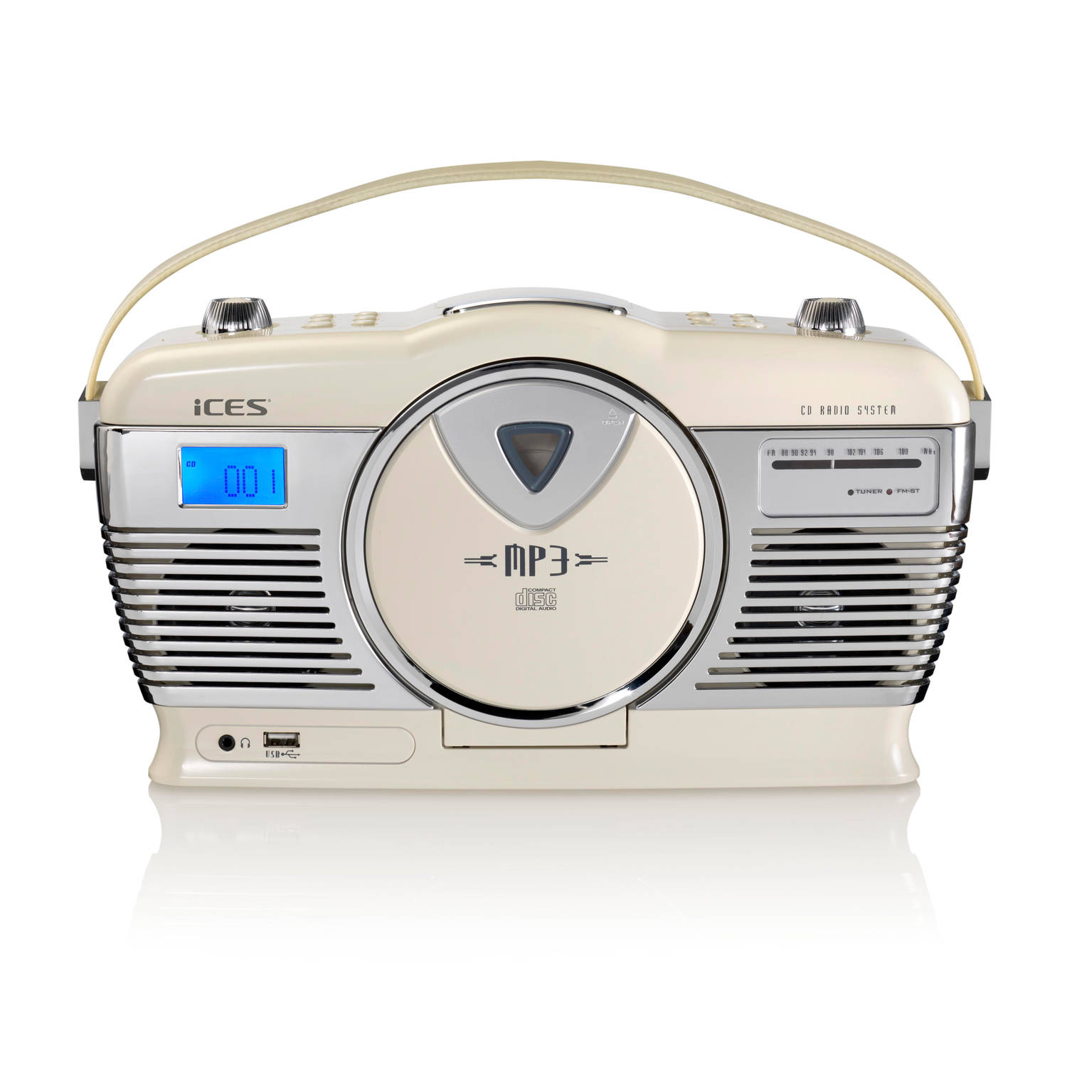 Retro CD speler, FM MP3 Ices ISCD-33 white Crème Blokker