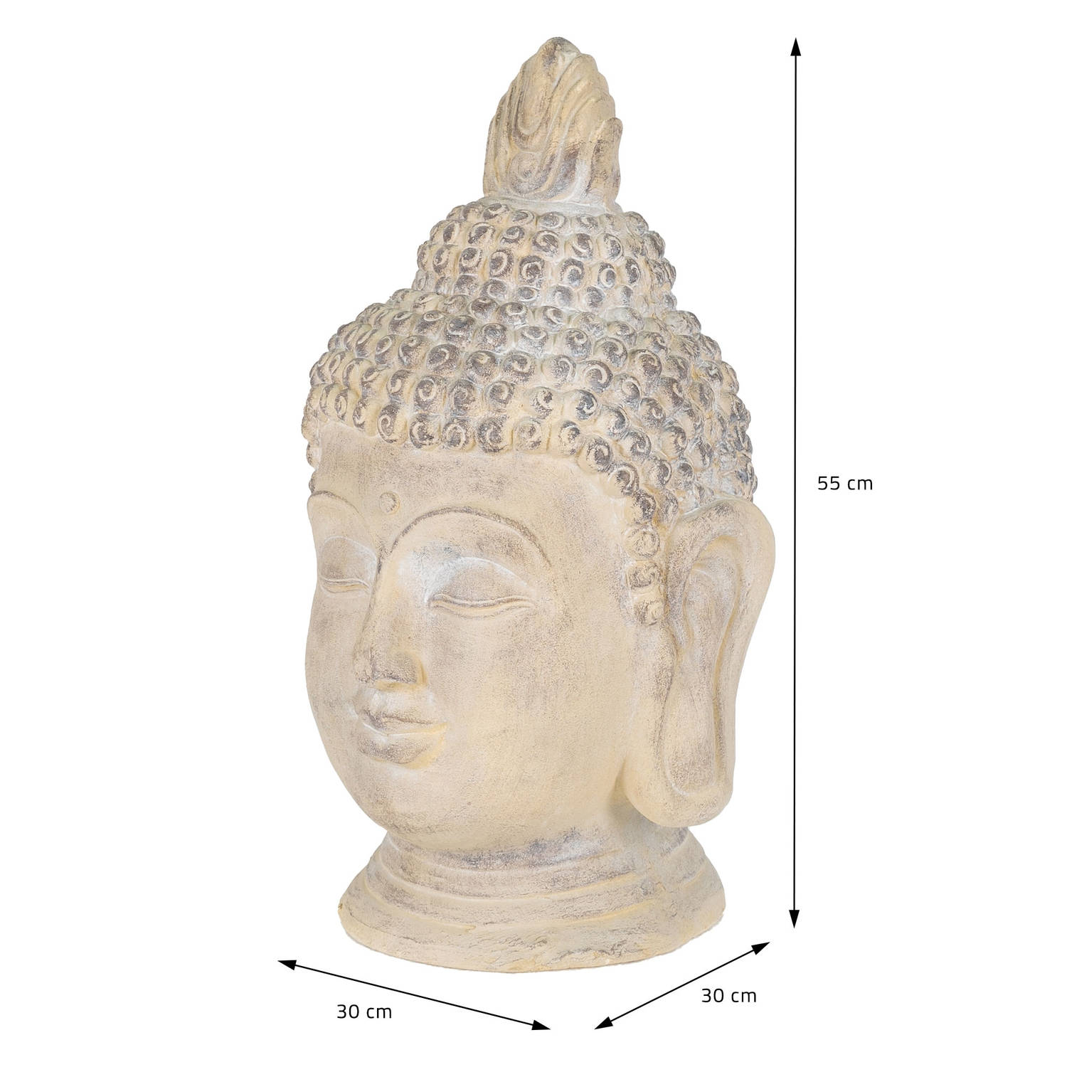 Onderwijs gebed Super goed Boeddha hoofd beeld beige/grijs, 30x30x55 cm, gemaakt van gegoten steen |  Blokker