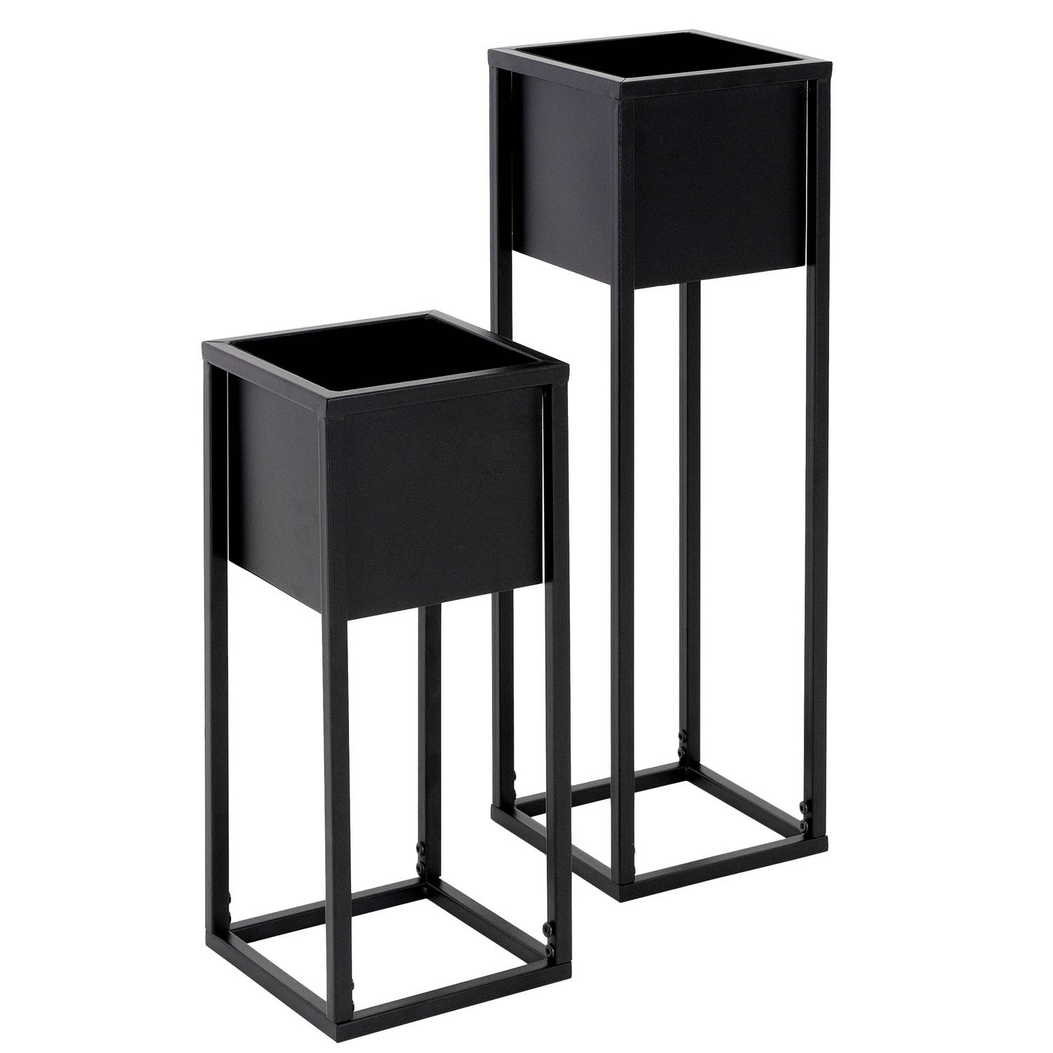 ML-Design Set van 2 bloemstatieven, zwart, 21x50/70x21 cm, gepoedercoat metaal
