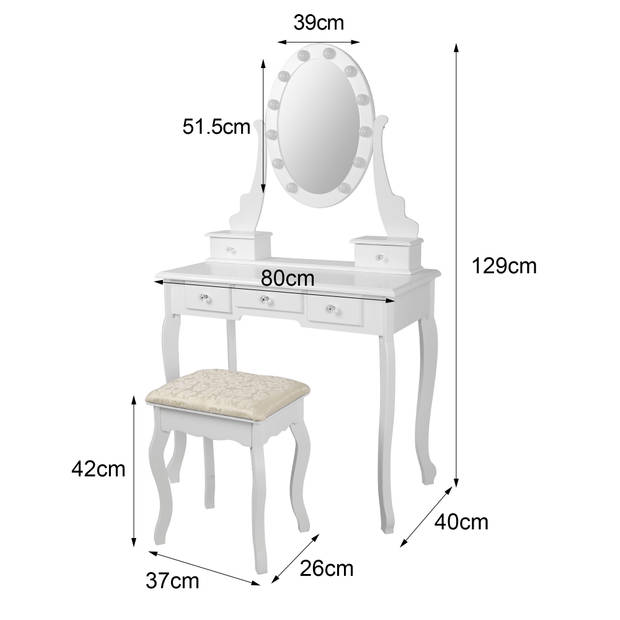 ML-Design kaptafel met LED verlichting, wit, 80x129x40 cm, gemaakt van MDF spaanplaat