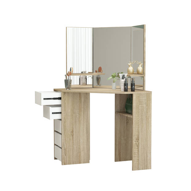 ML-Design kaptafel met LED-verlichting, wit/sonoma, 110x141,5x54 cm, gemaakt van MDF-spaanplaat