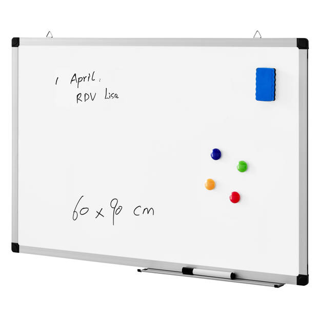 Magnetisch Whiteboard 60x90cm - Planbord / Schoolbord inclusief uitwisbare stift, wisser en afleggoot