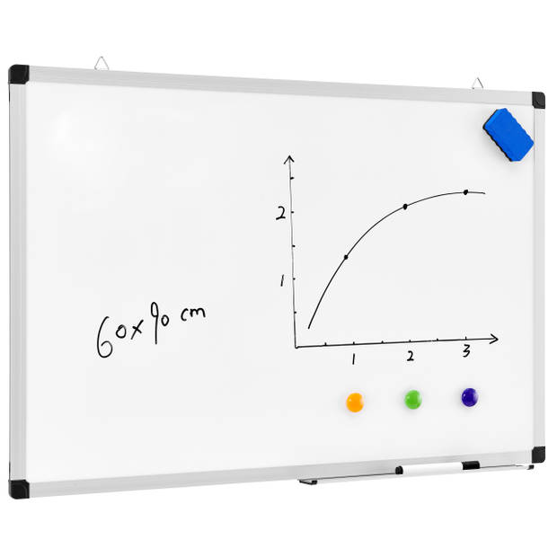 ACAZA magnetisch Whiteboard 60x90cm - Planbord / Schoolbord inclusief uitwisbare stift, wisser en afleggoot