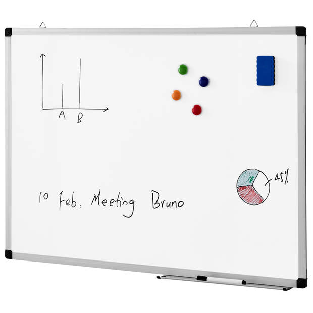 ACAZA Magnetisch whiteboard 70x100cm - Magneetbord / Memobord met uitwisbare Stift, Wisser en afleggoot